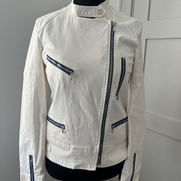 7for all Mankind White S Moto Cotton Jacket with accent zippers NEW - Picture 5 of 7